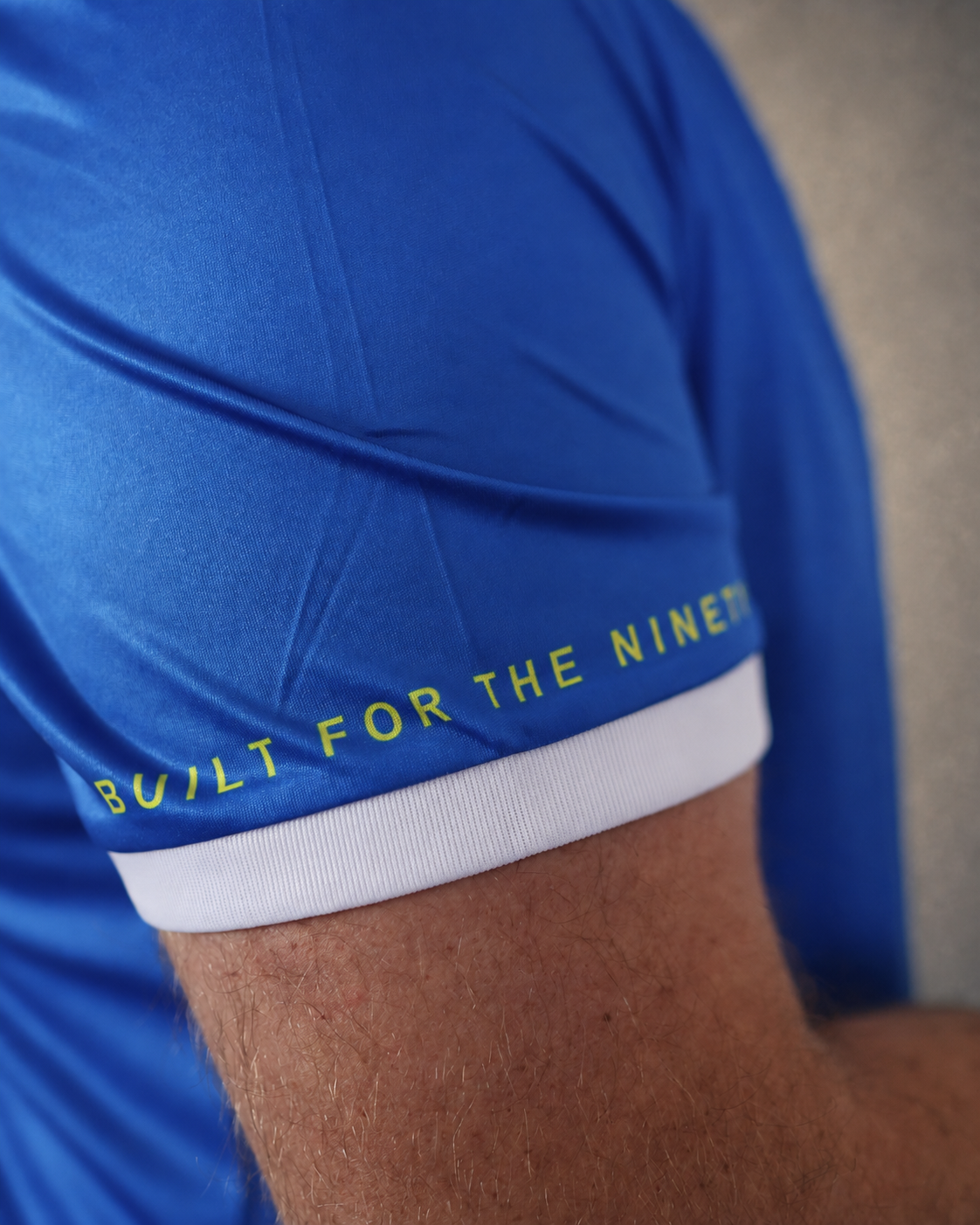 Built for the Ninety sleeve detail on the Retro Samba Blue football shirt