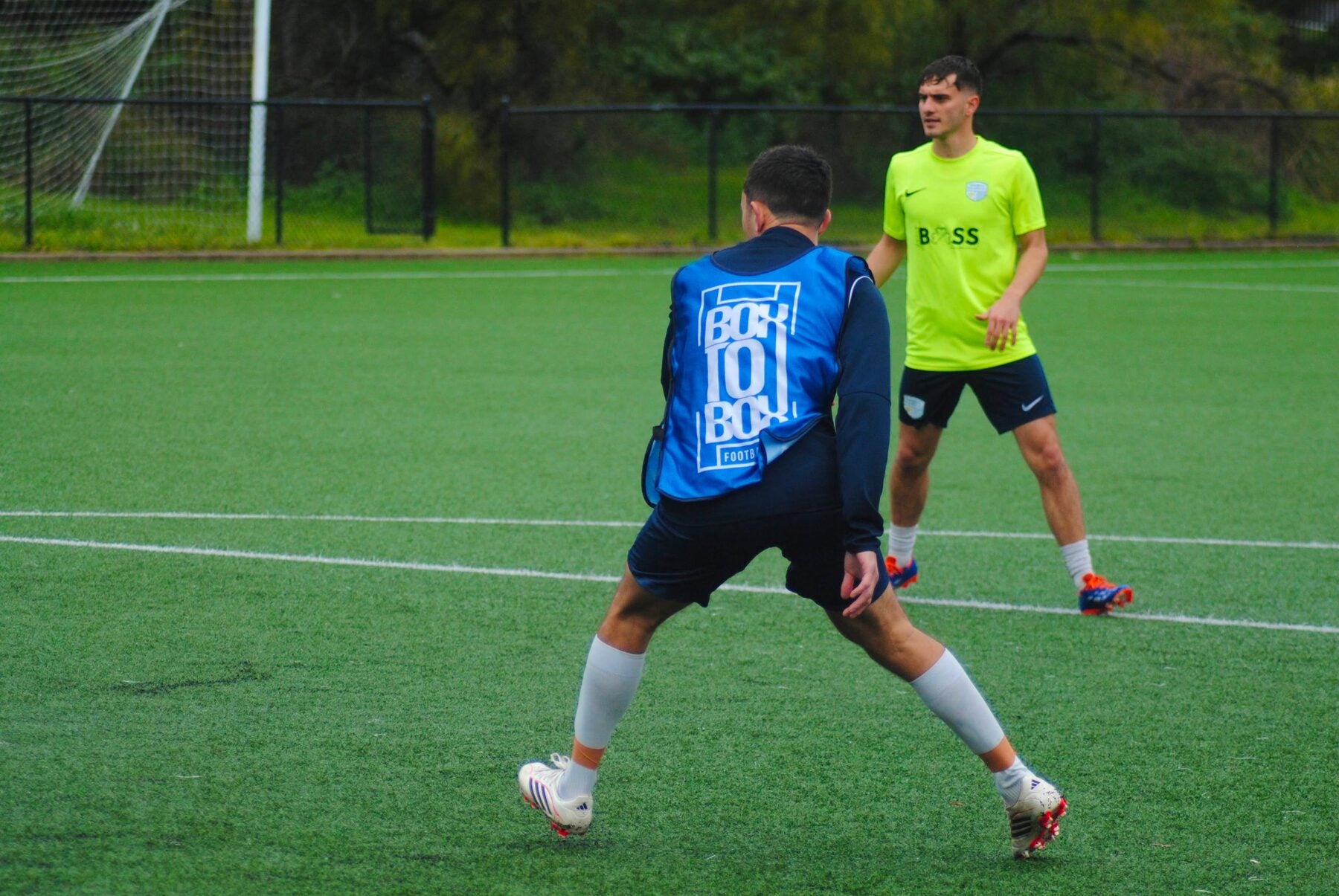 Box To Box blue training bibs being tested during a Sydney football training session, photo 3