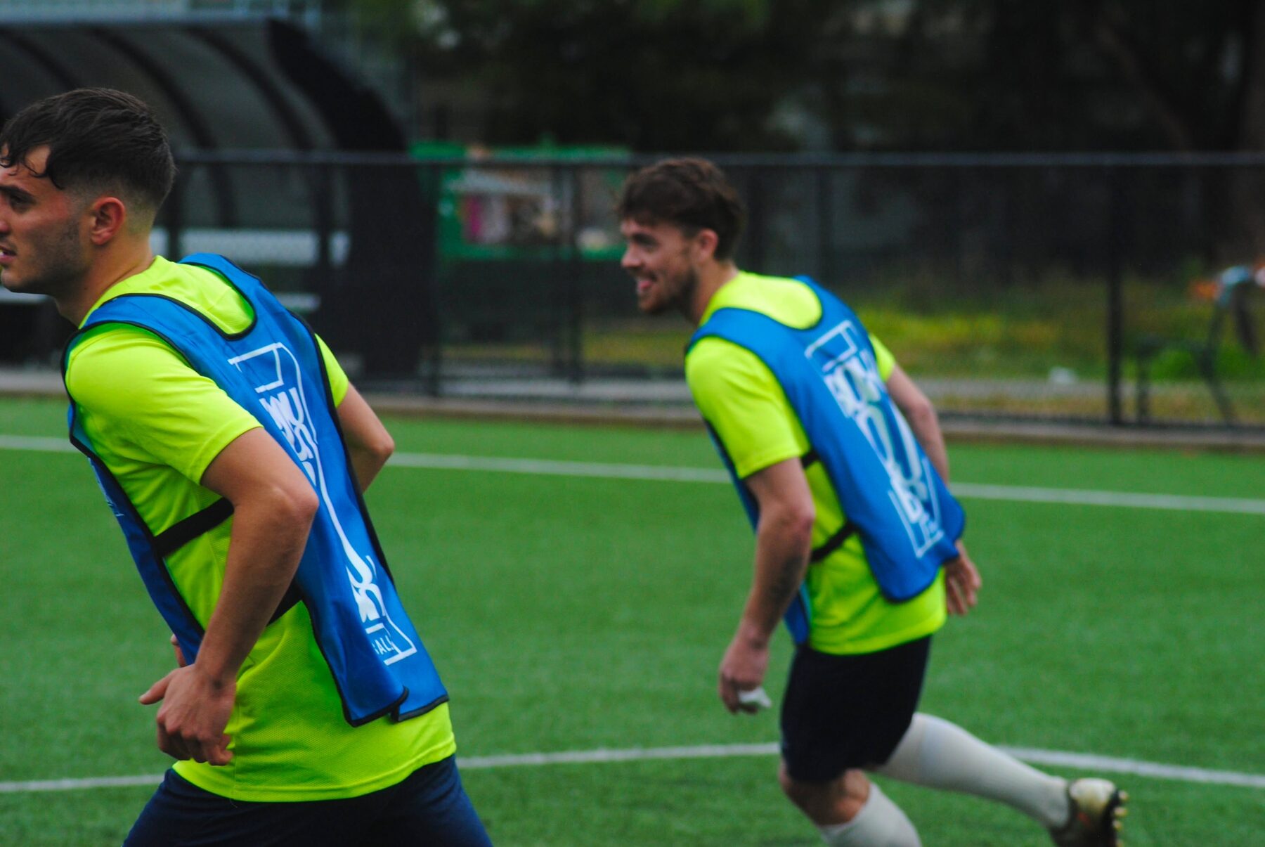 Box To Box blue training bibs being tested during a Sydney football training session, photo 5