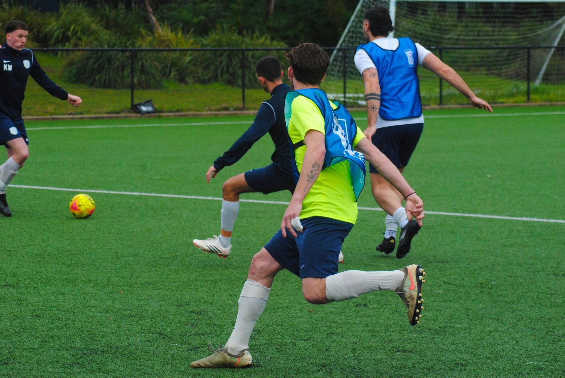 Box To Box blue training bibs being tested during a Sydney football training session, photo 8