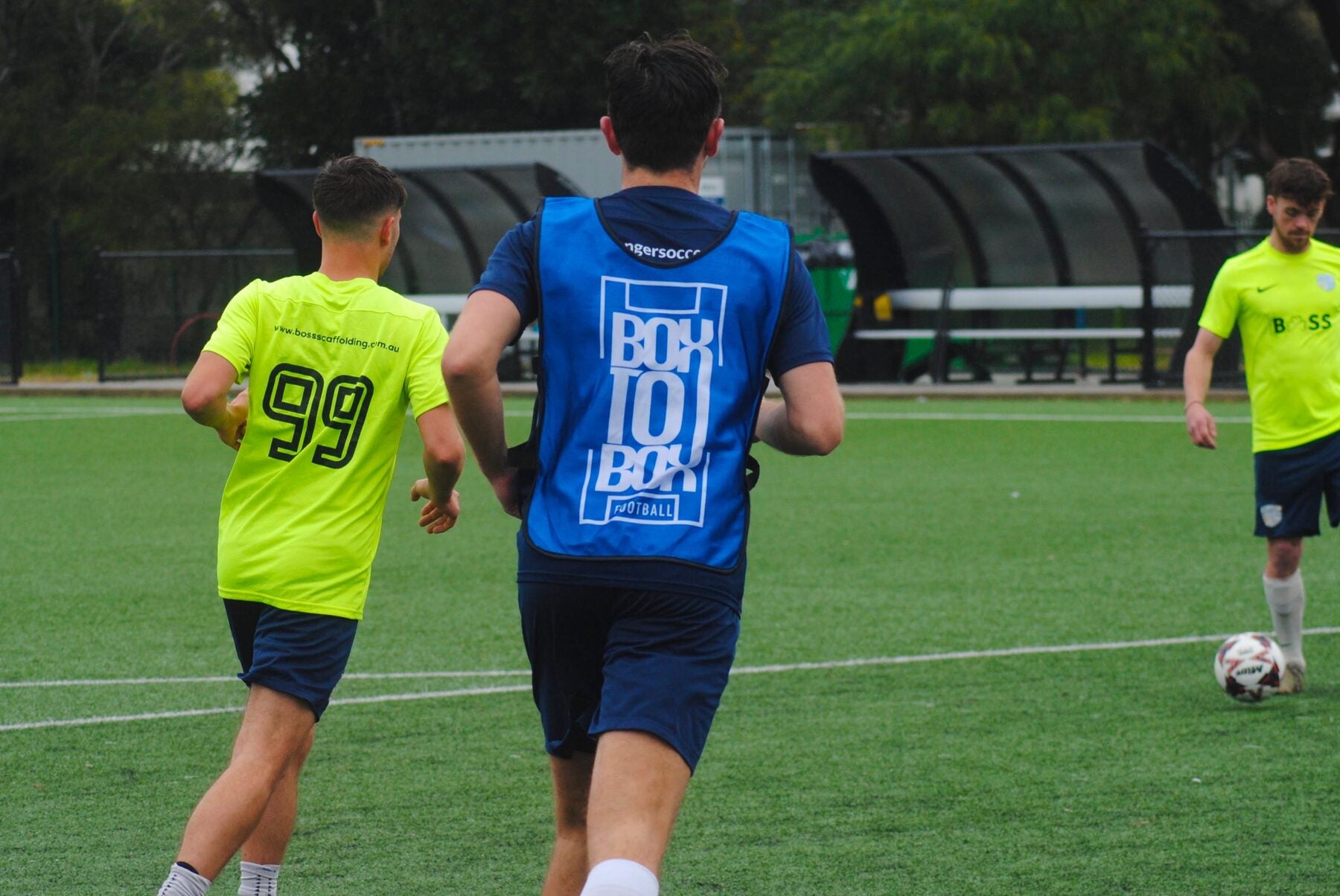 Box To Box blue training bibs being tested during a Sydney football training session, photo 9