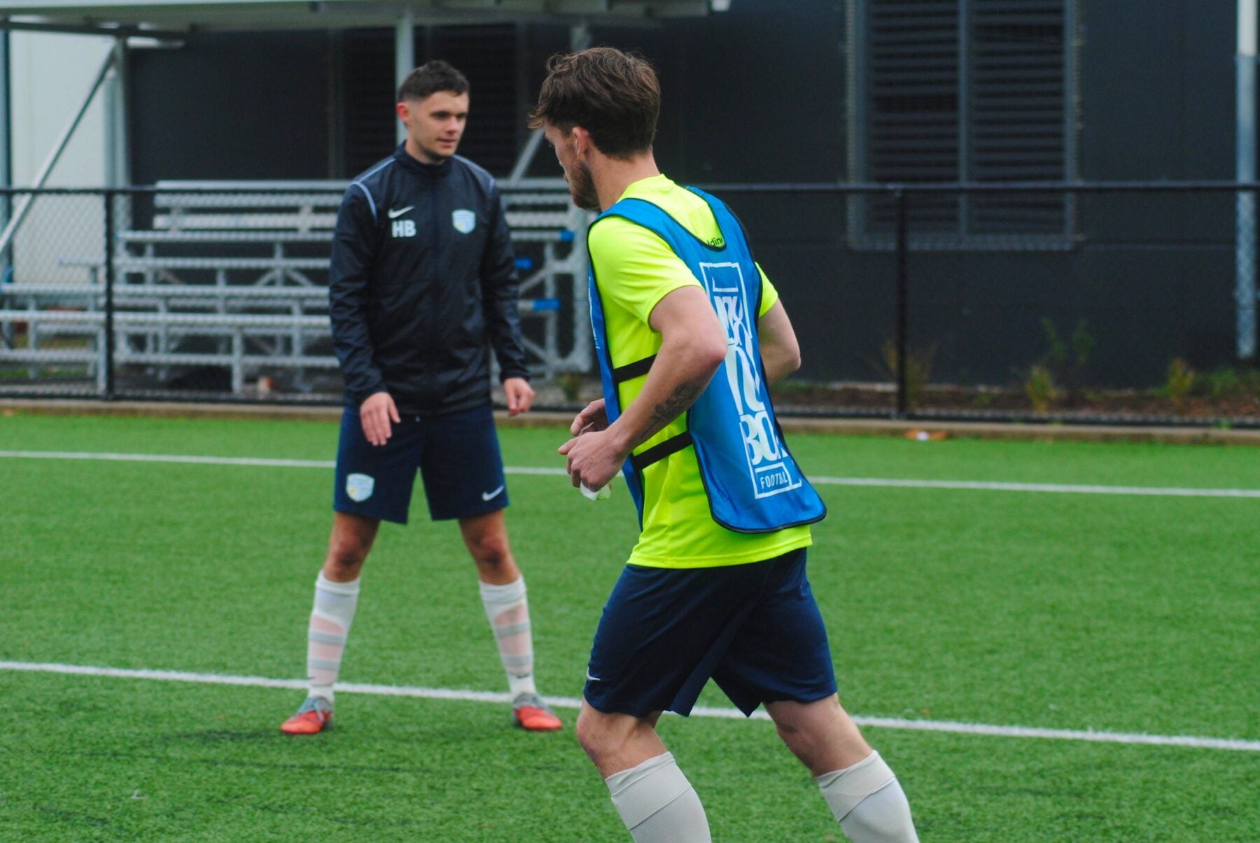 Box To Box blue training bibs being tested during a Sydney football training session, photo 11