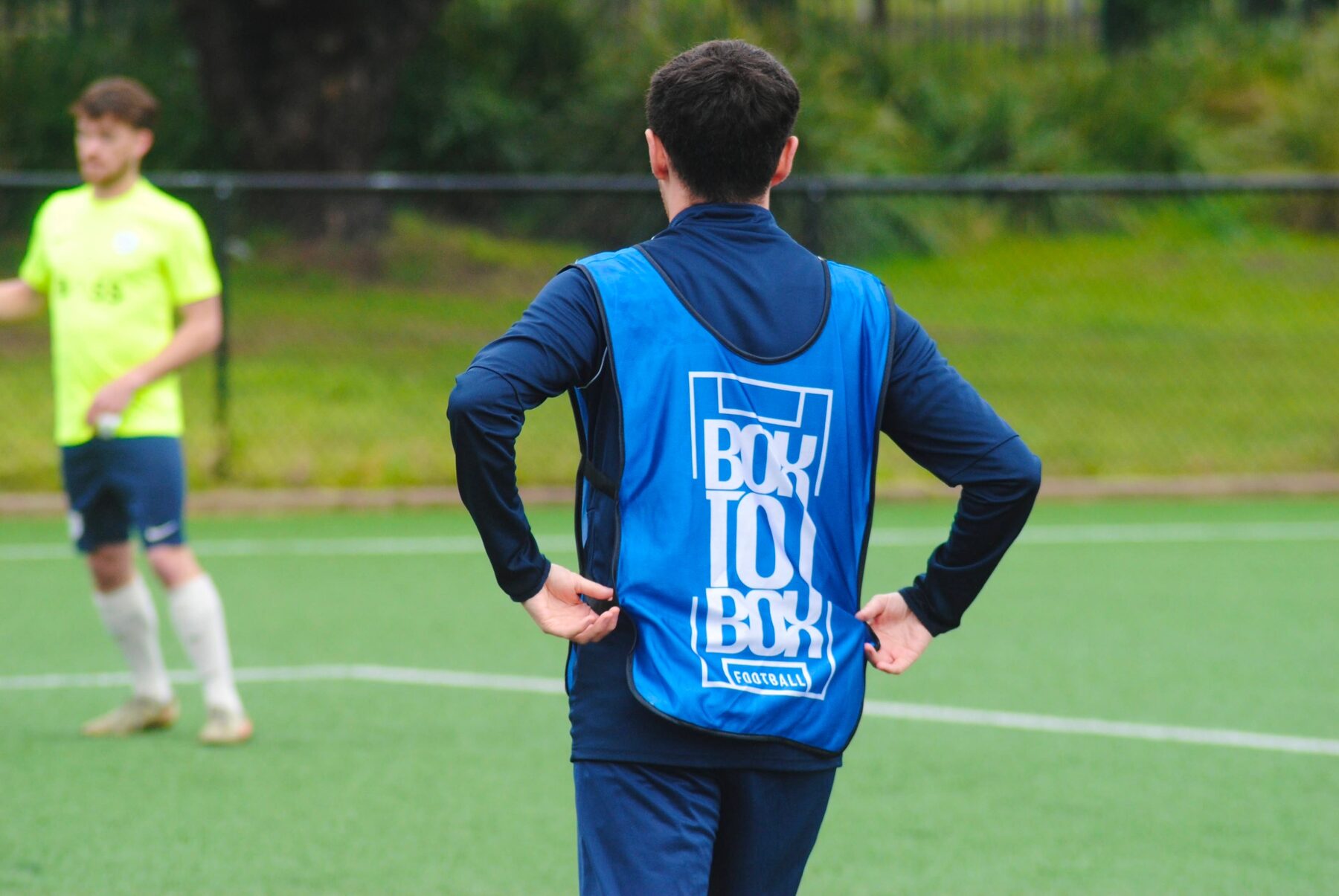 Box To Box blue training bibs being tested during a Sydney football training session, photo 12