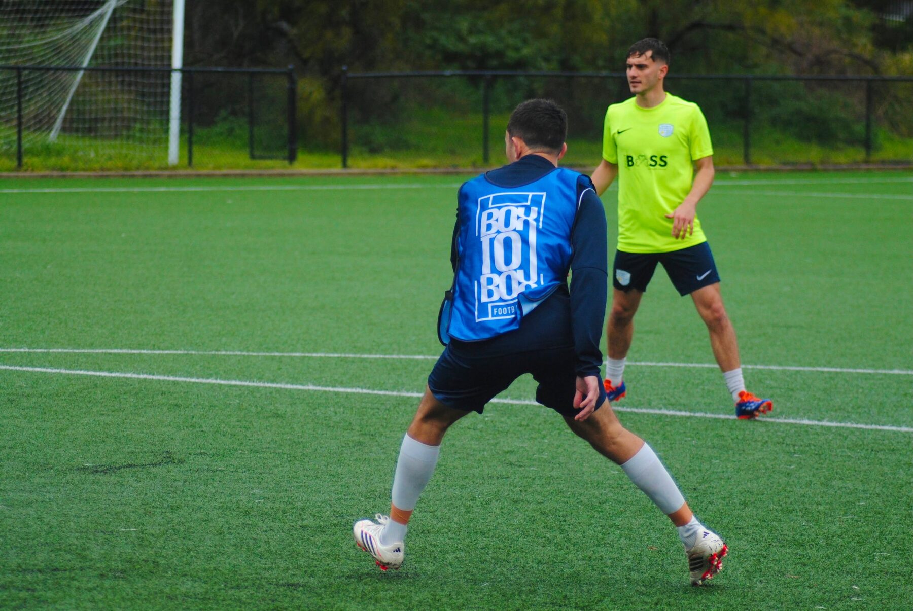 Box To Box blue training bibs being tested during a Sydney football training session, photo 3